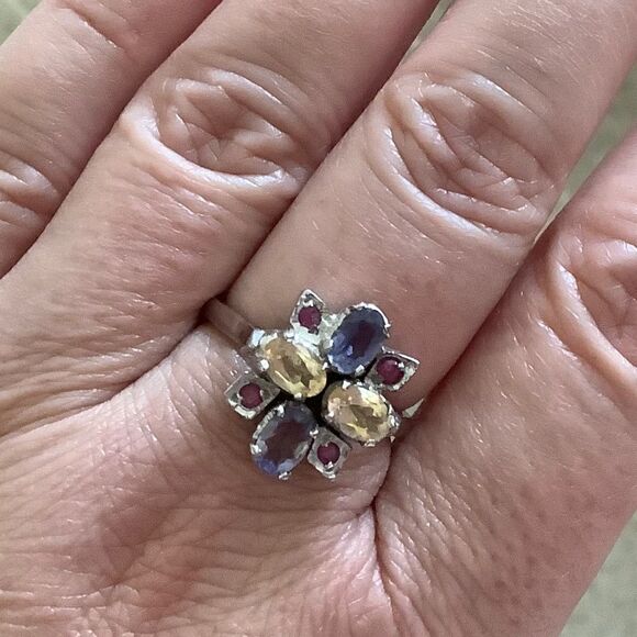 𝅺STERLING SILVER 925 CITRINE/RUBY/TANZANITE WOMAN RING SIZE US 8.5​ - Picture 9 of 10